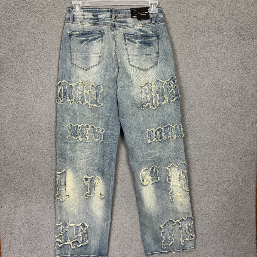 Smoke Rise Red Women's Wide Leg Jeans Distressed Grunge Curvy Fit 13/30 Blue NWT - Picture 4 of 12